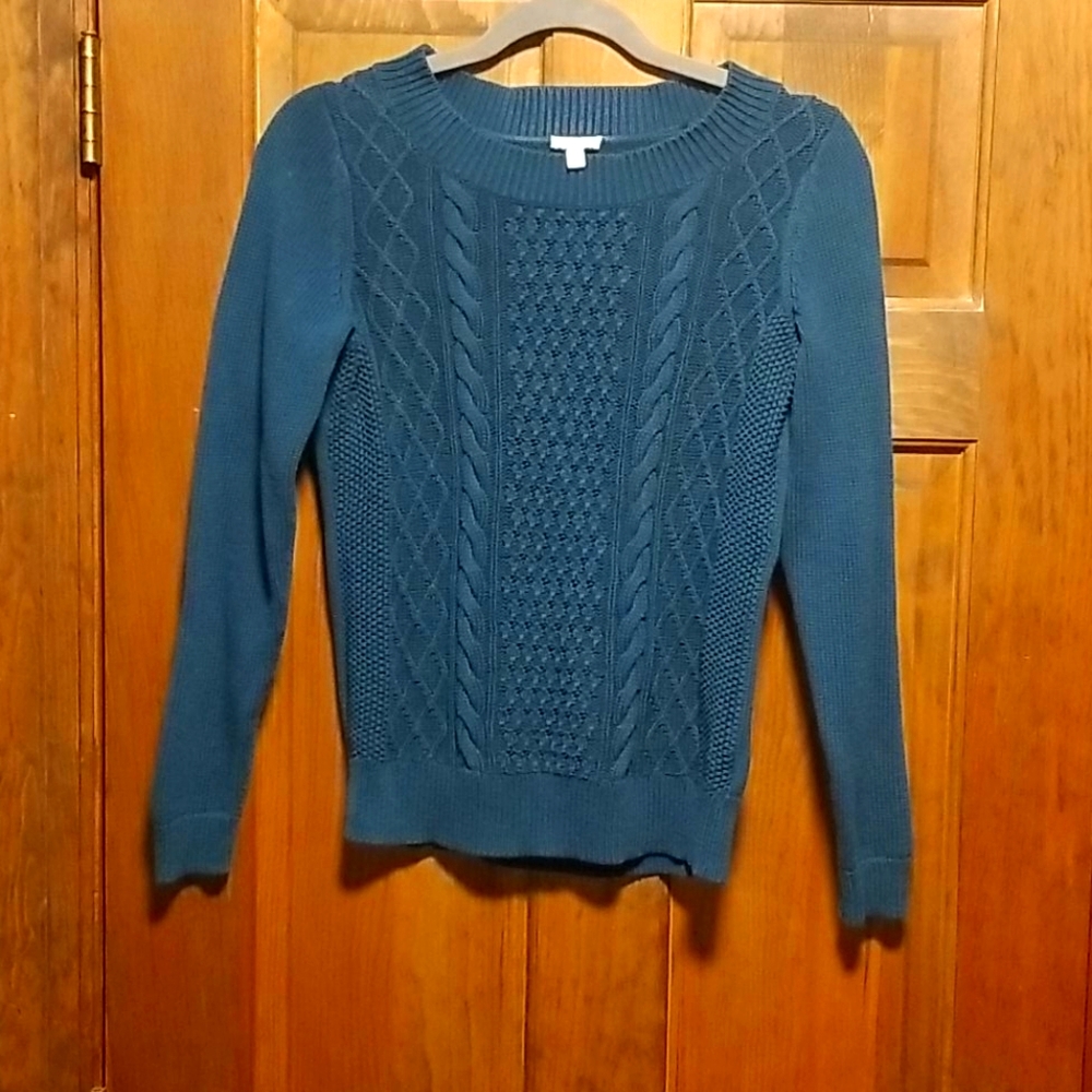 💙 Talbots green cable knit sweater petite